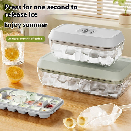 32 Grid Silicone Ice Cube Tray Mould With Lid Shovel Storage Box