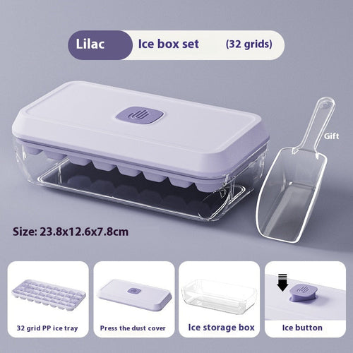 32 Grid Silicone Ice Cube Tray Mould With Lid Shovel Storage Box