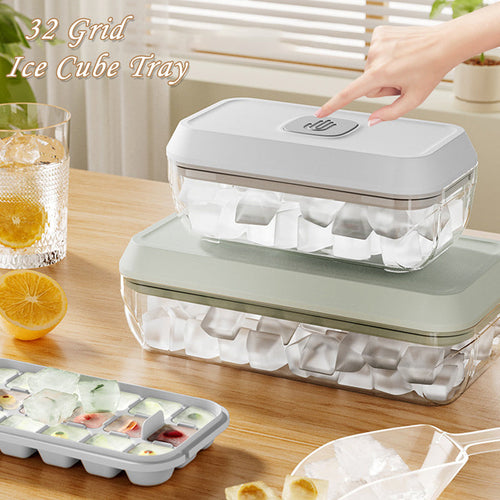32 Grid Silicone Ice Cube Tray Mould With Lid Shovel Storage Box